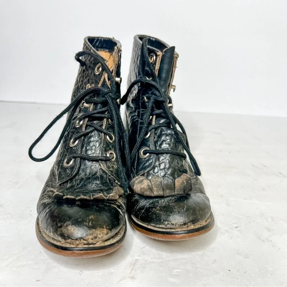 Justin Boots Western Tumbled Bullhide Lace Up Boots Black Size 11.5 Kids